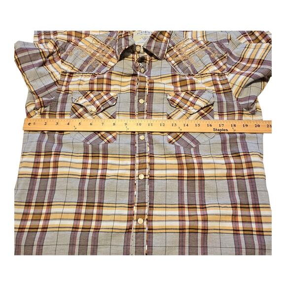 Guess Mens Western Pearl Snap Plaid Shirt Size Medium Embroidered Rodeo Cowboy - Picture 12 of 14